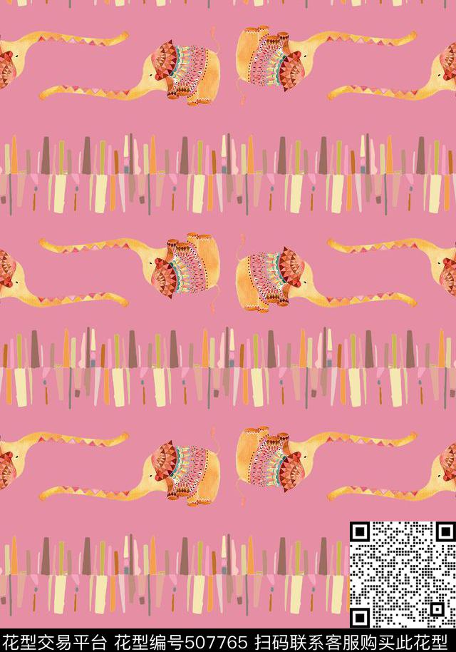 复古条纹大象数码印花华亿平台下载（图片编号: 507765） - 瓦栏（Walan）