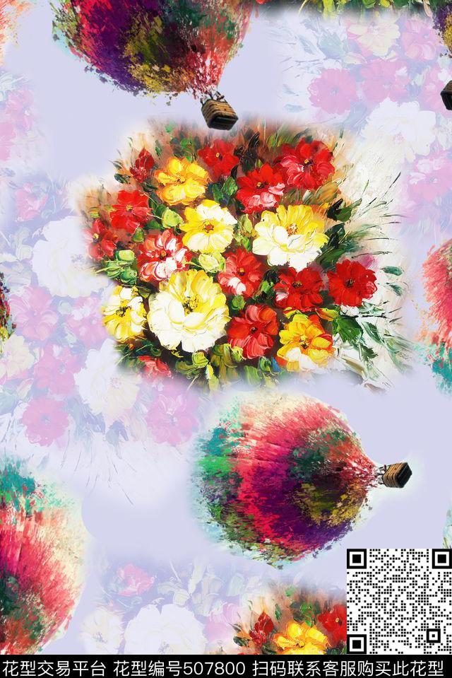 花卉油画优化花卉组合数码印花华亿平台下载（图片编号: 507800） - 瓦栏（Walan）