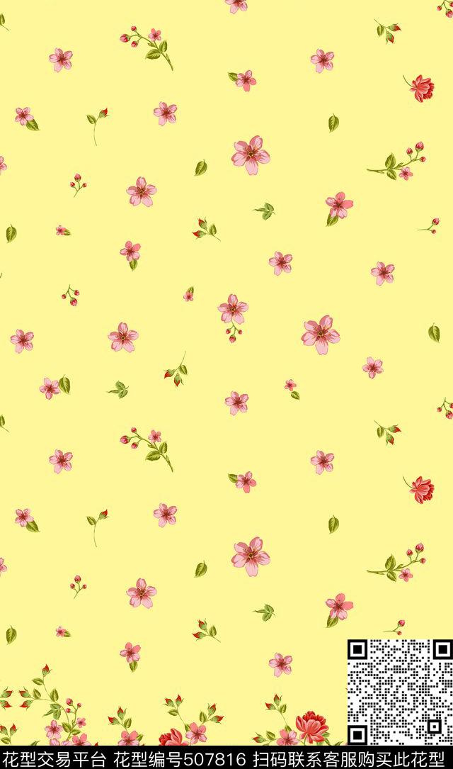 2016春夏手绘玫瑰单边定位传统印花华亿平台下载（图片编号: 507816） - 瓦栏（Walan）