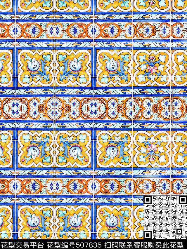 欧式复古瓷砖数码印花华亿平台下载（图片编号: 507835） - 瓦栏（Walan）
