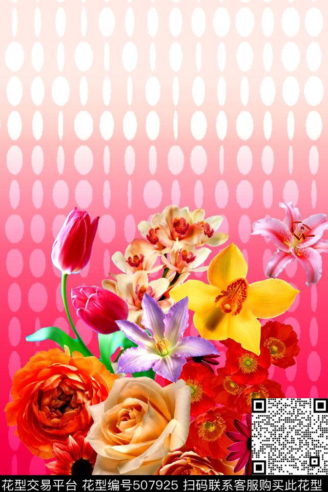 定位花卉几何数码印花华亿平台下载（图片编号: 507925） - 瓦栏（Walan）