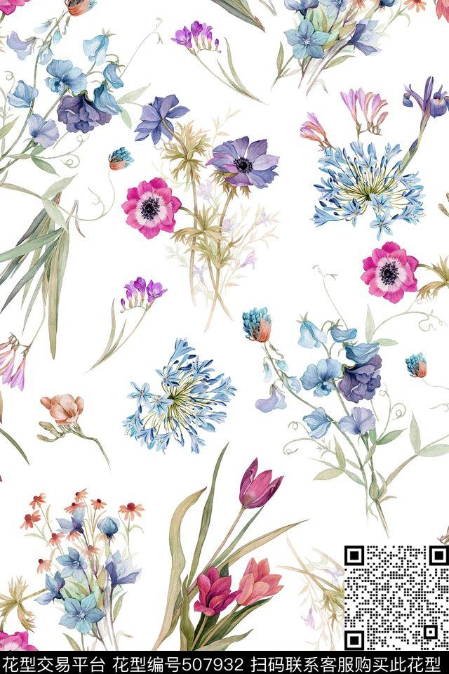 花草花卉时尚数码印花华亿平台下载（图片编号: 507932） - 瓦栏（Walan）