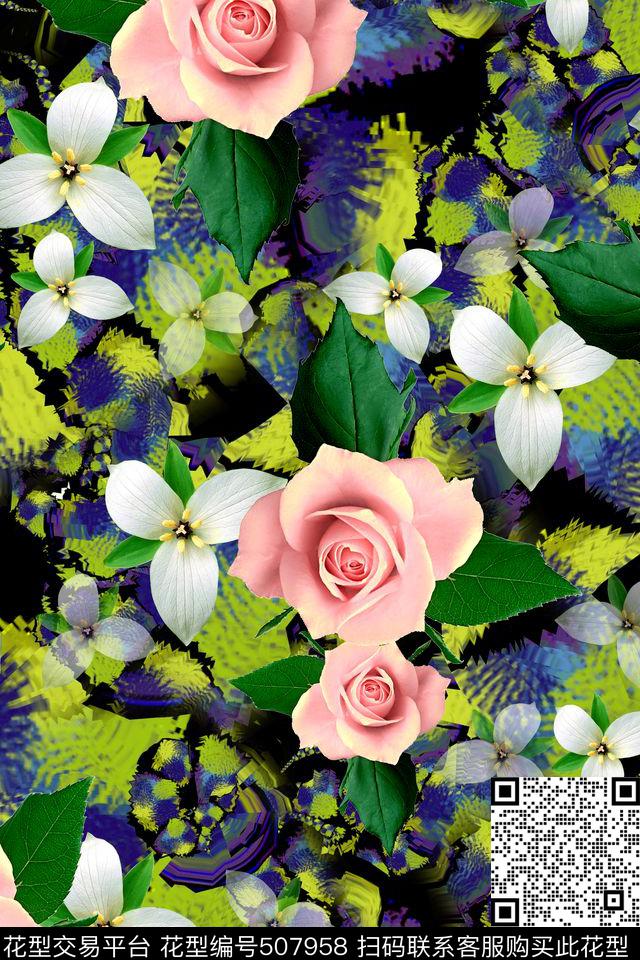 小清新素雅花数码印花华亿平台下载（图片编号: 507958） - 瓦栏（Walan）