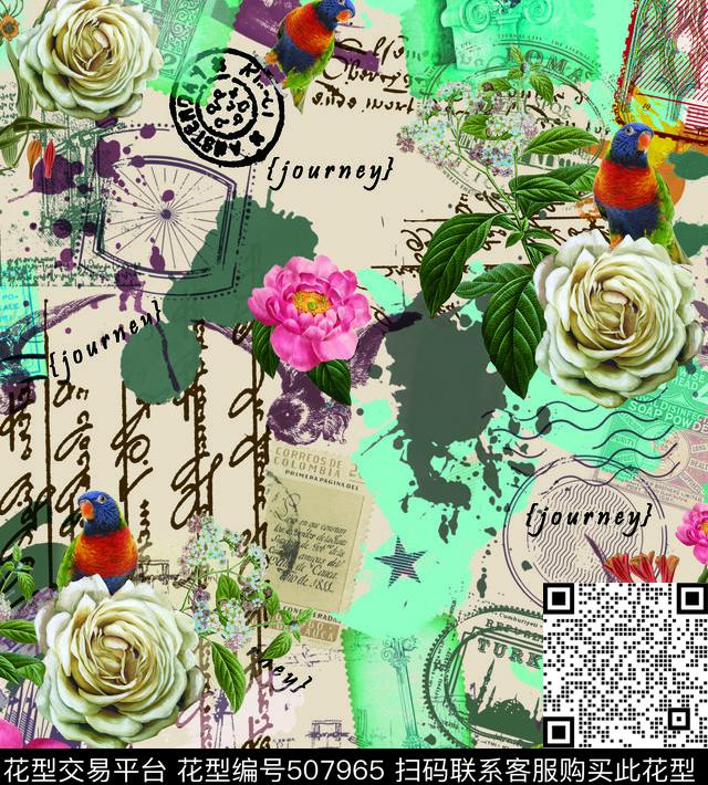 女装潮流时尚大牌手绘油画花卉数码印花华亿平台下载（图片编号: 507965） - 瓦栏（Walan）