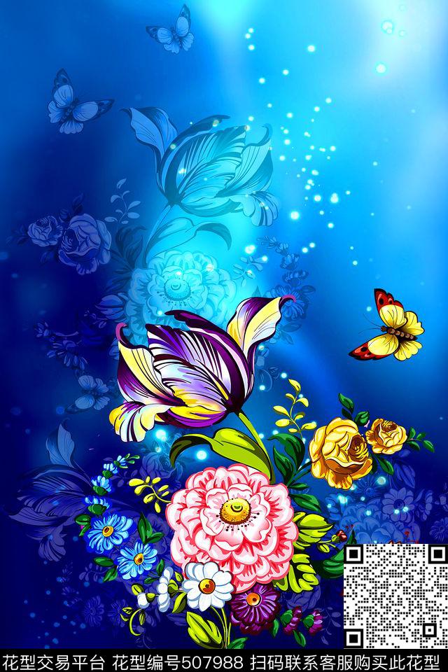 定位花卉手绘数码印花华亿平台下载（图片编号: 507988） - 瓦栏（Walan）