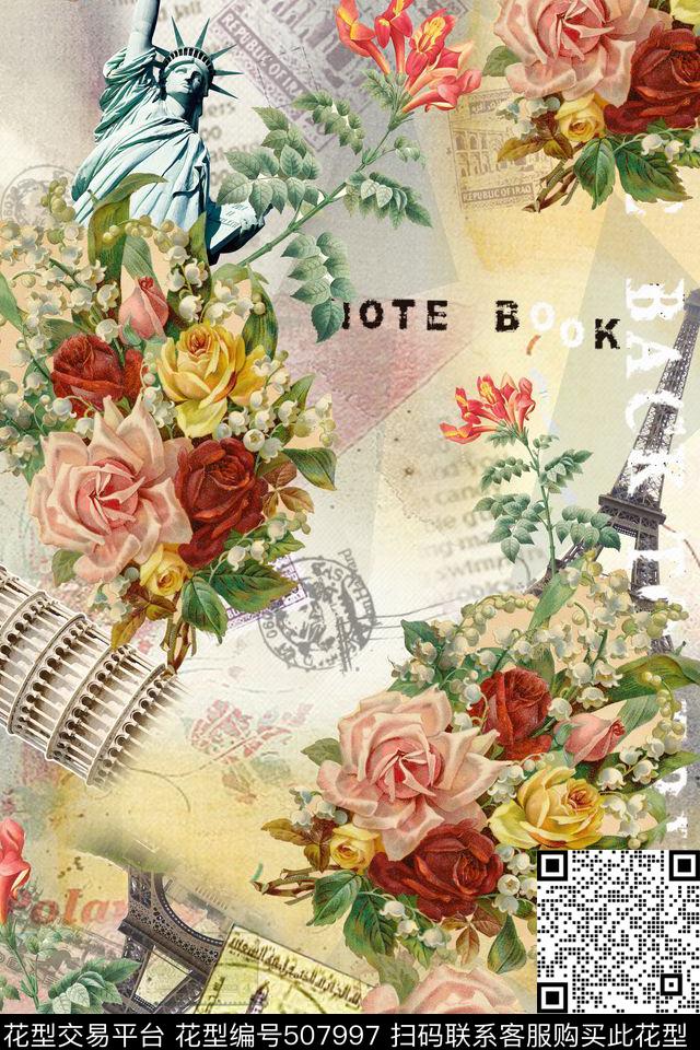 女装潮流时尚大牌手绘花卉数码印花华亿平台下载（图片编号: 507997） - 瓦栏（Walan）