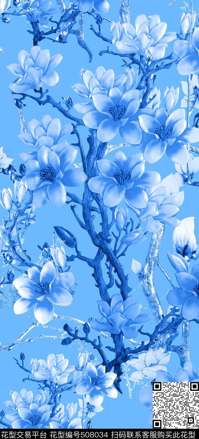 MAX-中国风民族风青花瓷数码印花华亿平台下载（图片编号: 508034） - 瓦栏（Walan）