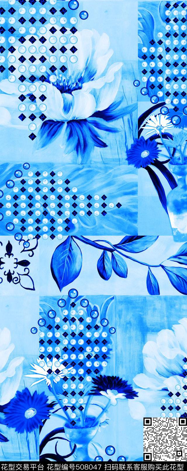 MAX-中国风民族风手绘青花瓷壁纸花瓶数码印花华亿平台下载（图片编号: 508047） - 瓦栏（Walan）