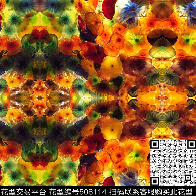 抽象花朵流行数码印花华亿平台下载（图片编号: 508114） - 瓦栏（Walan）