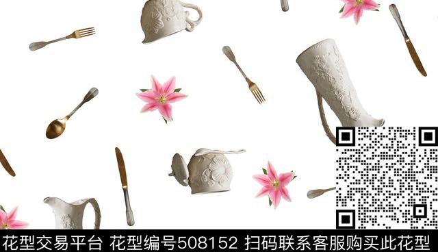 餐具、陶瓷、百合花花卉花草树木数码印花华亿平台下载（图片编号: 508152） - 瓦栏（Walan）