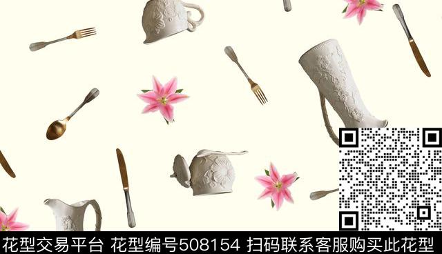 花卉餐具、陶瓷、百合花花草树木数码印花华亿平台下载（图片编号: 508154） - 瓦栏（Walan）