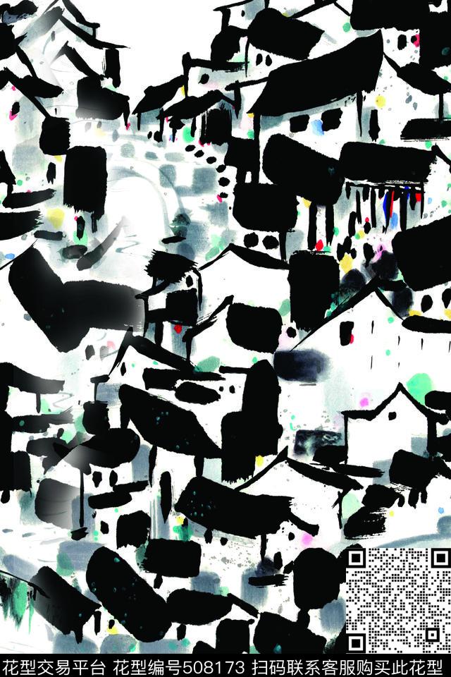 水墨休闲写意男装数码印花华亿平台下载（图片编号: 508173） - 瓦栏（Walan）