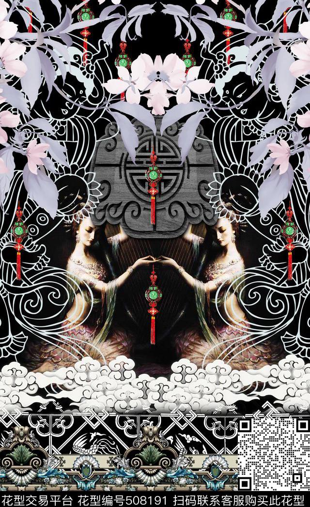 潮流时尚定位大牌佛像插画数码印花华亿平台下载（图片编号: 508191） - 瓦栏（Walan）