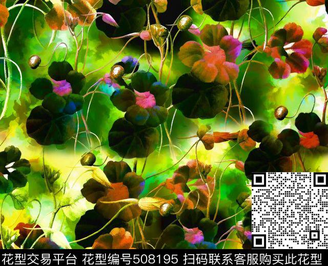 抽象花朵科技数码印花华亿平台下载（图片编号: 508195） - 瓦栏（Walan）
