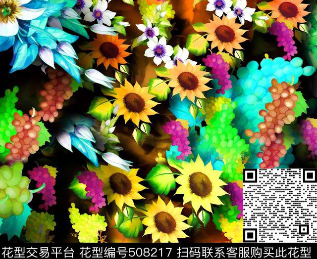 抽象花朵科技数码印花华亿平台下载（图片编号: 508217） - 瓦栏（Walan）