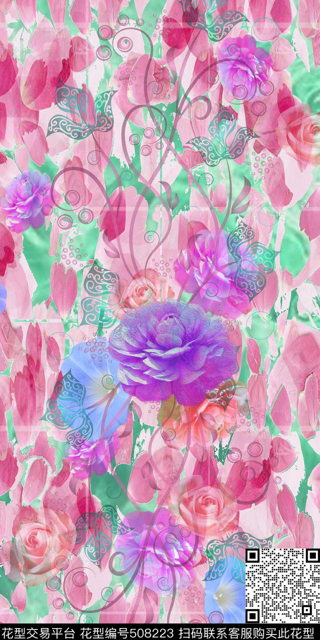 活力青春优雅清新花卉女装数码印花华亿平台下载（图片编号: 508223） - 瓦栏（Walan）