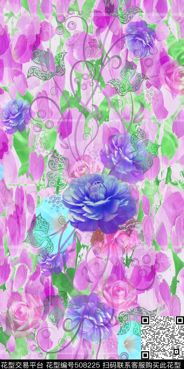 活力青春优雅清新花卉女装数码印花华亿平台下载（图片编号: 508225） - 瓦栏（Walan）