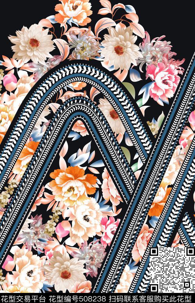 欧美时尚花卉数码印花华亿平台下载（图片编号: 508238） - 瓦栏（Walan）