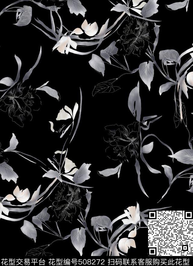 潮流时尚抽象花卉个性花卉传统印花华亿平台下载（图片编号: 508272） - 瓦栏（Walan）