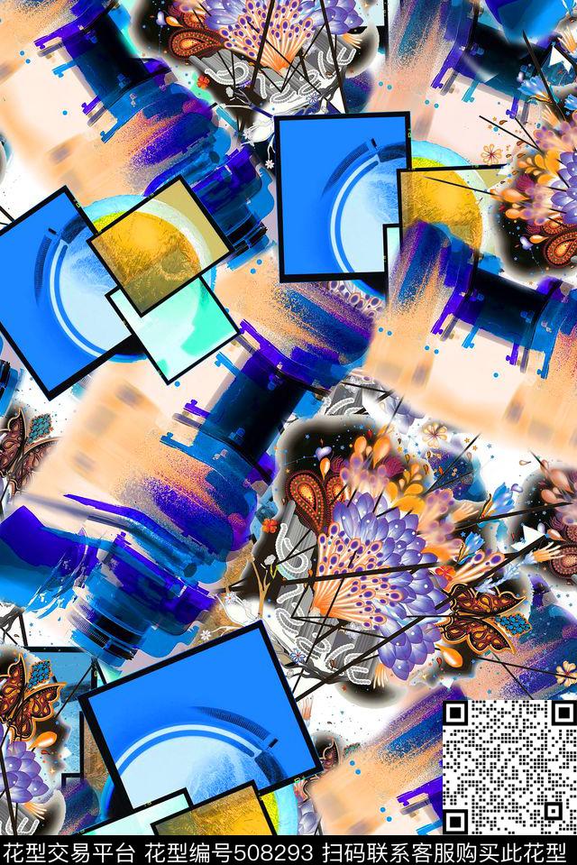 休闲几何抽象数码数码印花华亿平台下载（图片编号: 508293） - 瓦栏（Walan）