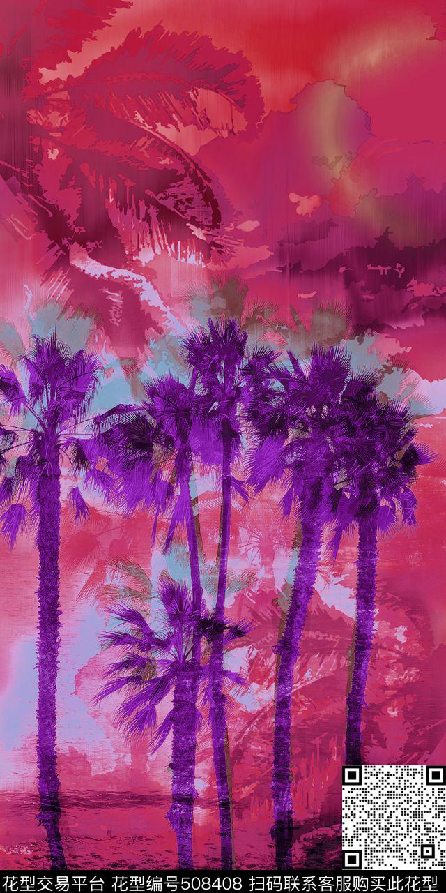 现代椰子树时装数码印花华亿平台下载（图片编号: 508408） - 瓦栏（Walan）