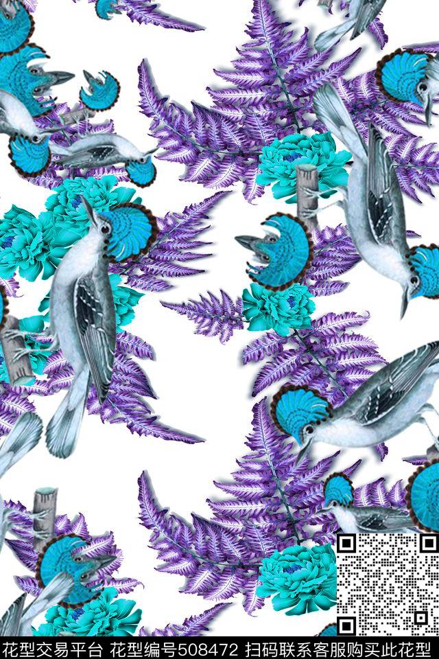鸟花草树叶女装童装数码印花华亿平台下载（图片编号: 508472） - 瓦栏（Walan）