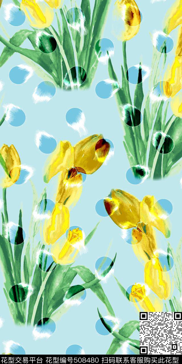 甜美清新郁金香数码印花华亿平台下载（图片编号: 508480） - 瓦栏（Walan）