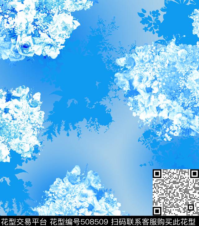 花丛花手绘花中国风复古流行花丛女装家纺窗帘通用华亿平台数码印花华亿平台下载（图片编号: 508509） - 瓦栏（Walan）