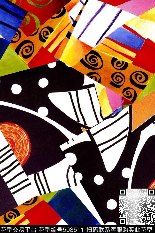 油画拼贴抽象创意数码印花华亿平台下载（图片编号: 508511） - 瓦栏（Walan）