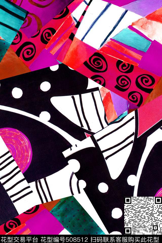 油画拼贴抽象创意数码印花华亿平台下载（图片编号: 508512） - 瓦栏（Walan）