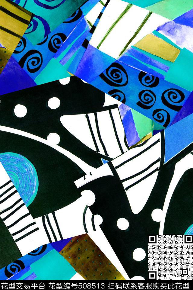 油画拼贴抽象创意数码印花华亿平台下载（图片编号: 508513） - 瓦栏（Walan）