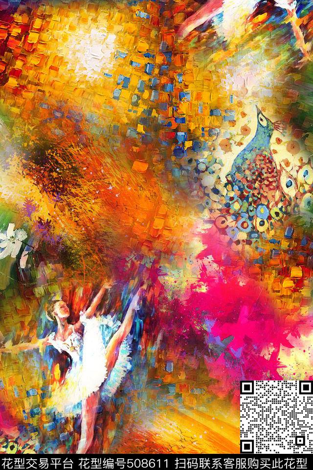 抽象油画女孩数码印花华亿平台下载（图片编号: 508611） - 瓦栏（Walan）