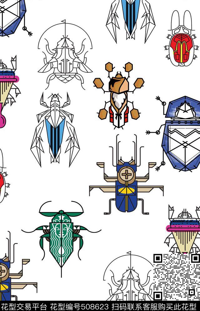 动物几何卡通传统印花华亿平台下载（图片编号: 508623） - 瓦栏（Walan）