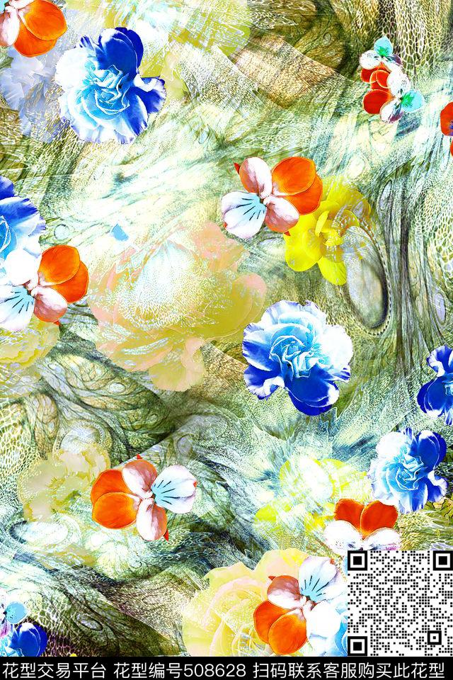 水墨水彩抽象数码印花华亿平台下载（图片编号: 508628） - 瓦栏（Walan）