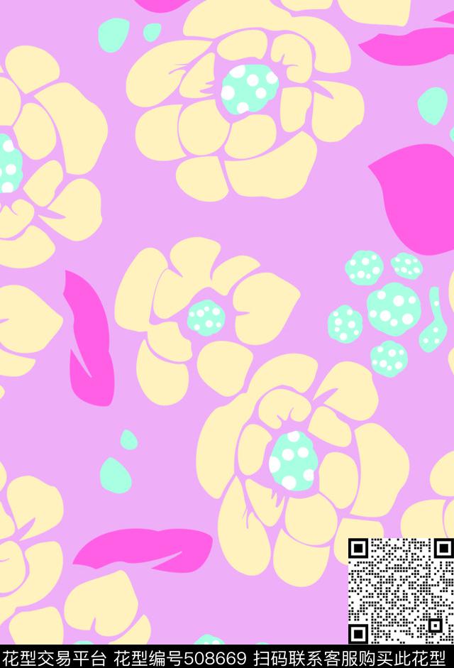 家纺窗帘女装都适用的华亿平台矢量花暖色调完美时间的色彩搭配传统印花华亿平台下载（图片编号: 508669） - 瓦栏（Walan）