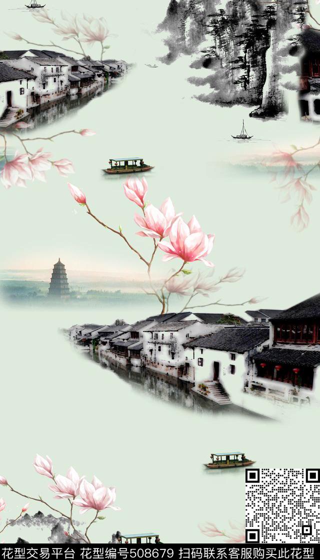 女装四方连续花鸟植物数码印花华亿平台下载（图片编号: 508679） - 瓦栏（Walan）