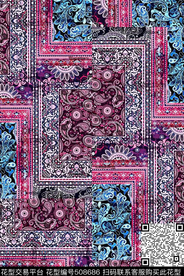 民族腰果纹佩兹潮流拼接数码印花华亿平台下载（图片编号: 508686） - 瓦栏（Walan）