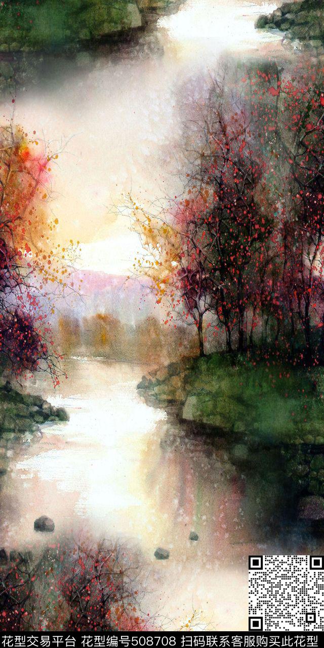 美景树水数码印花华亿平台下载（图片编号: 508708） - 瓦栏（Walan）