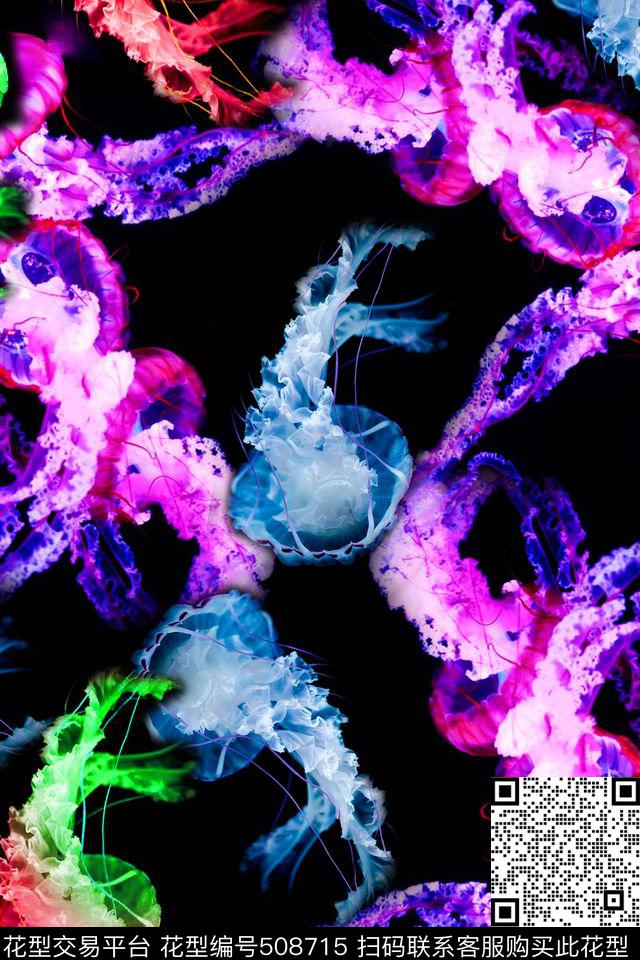 绚丽多彩时尚水母时尚大牌数码印花华亿平台下载（图片编号: 508715） - 瓦栏（Walan）