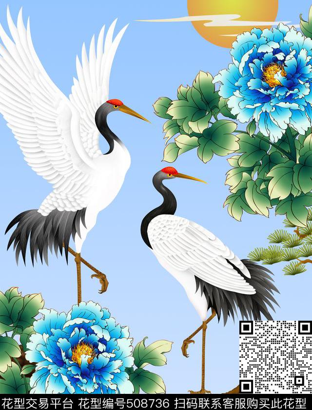 女装潮流时尚大牌仙鹤丹顶鹤数码印花华亿平台下载（图片编号: 508736） - 瓦栏（Walan）