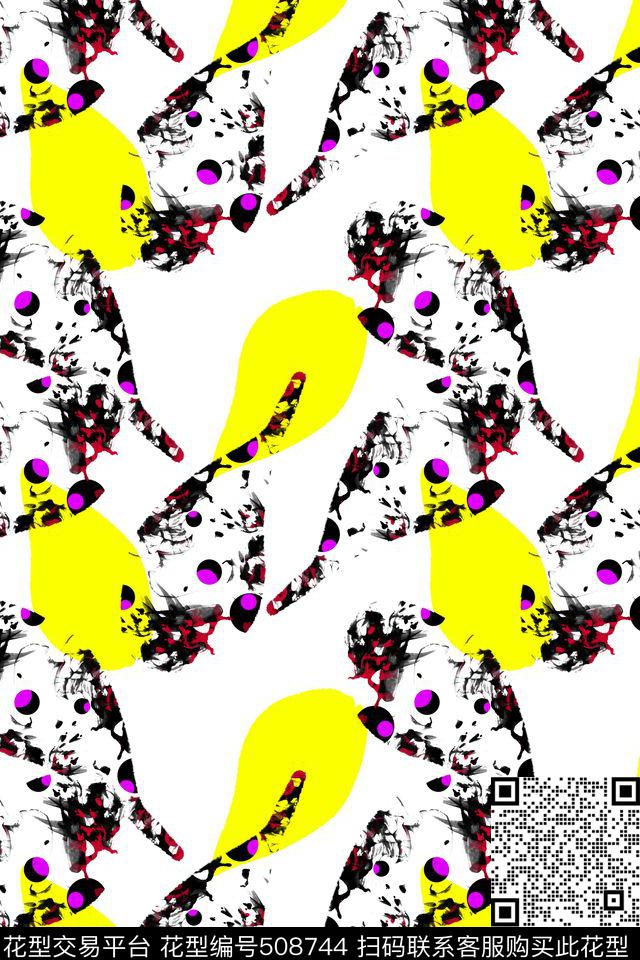 抽象几何涂鸦数码印花华亿平台下载（图片编号: 508744） - 瓦栏（Walan）