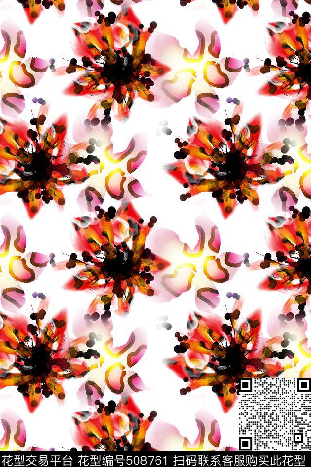 手绘豹纹花卉数码印花华亿平台下载（图片编号: 508761） - 瓦栏（Walan）
