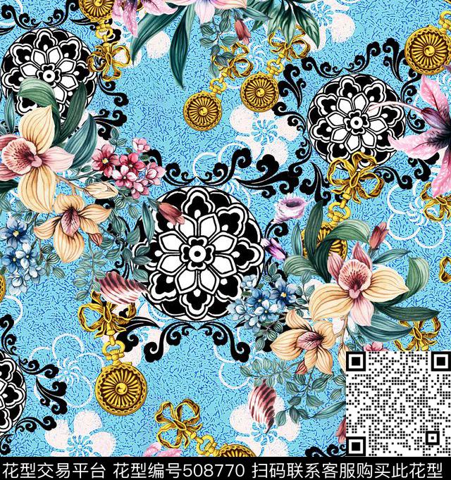抽象花卉几何数码印花华亿平台下载（图片编号: 508770） - 瓦栏（Walan）