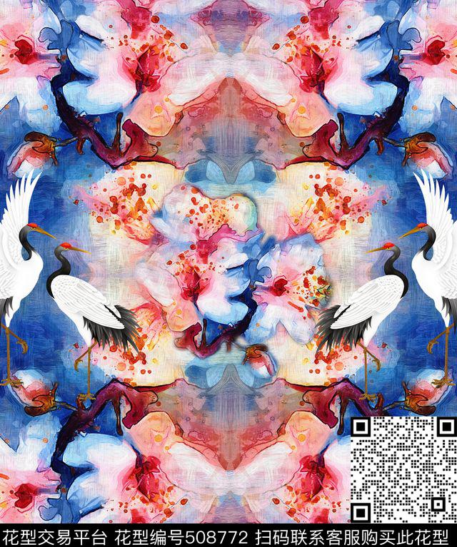 女装潮流时尚大牌手绘水彩花卉数码印花华亿平台下载（图片编号: 508772） - 瓦栏（Walan）