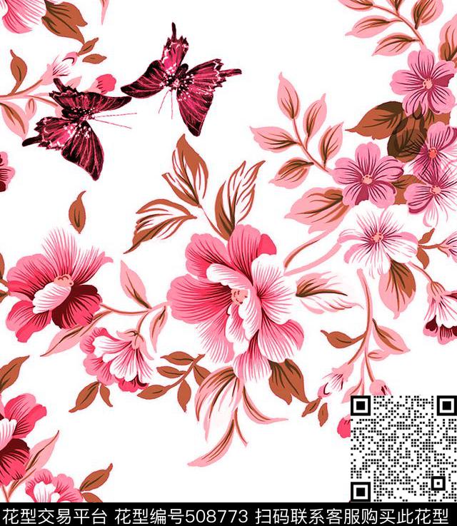 蝴蝶花卉花鸟传统印花华亿平台下载（图片编号: 508773） - 瓦栏（Walan）
