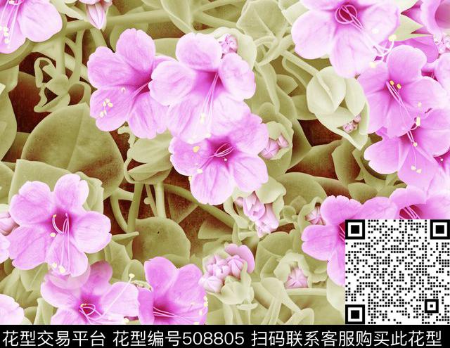 欧美风格时尚花潮流数码印花华亿平台下载（图片编号: 508805） - 瓦栏（Walan）
