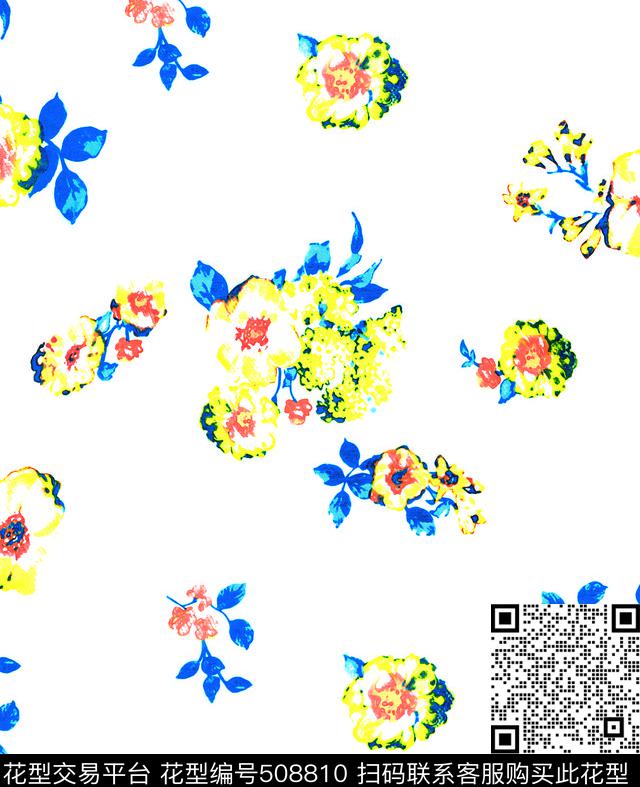 花卉水彩花花朵数码印花华亿平台下载（图片编号: 508810） - 瓦栏（Walan）