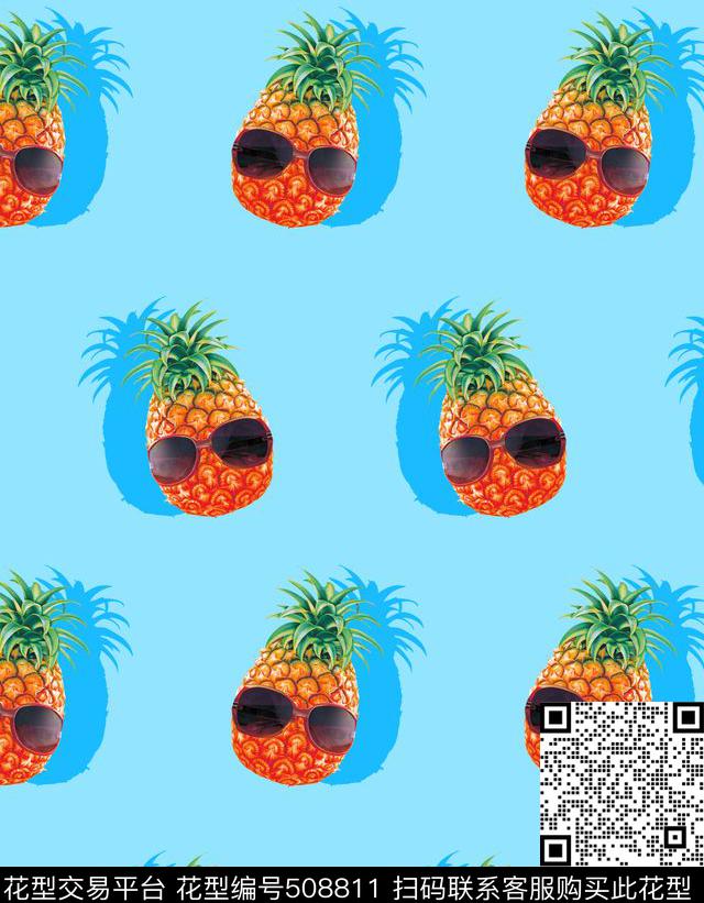 菠萝清新趣味数码印花华亿平台下载（图片编号: 508811） - 瓦栏（Walan）