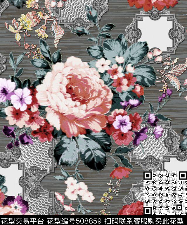 满版华亿平台朦胧牡丹古典数码印花华亿平台下载（图片编号: 508859） - 瓦栏（Walan）