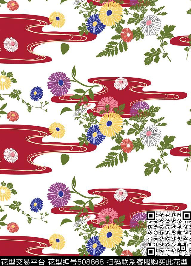 日系花卉菊花传统印花华亿平台下载（图片编号: 508868） - 瓦栏（Walan）